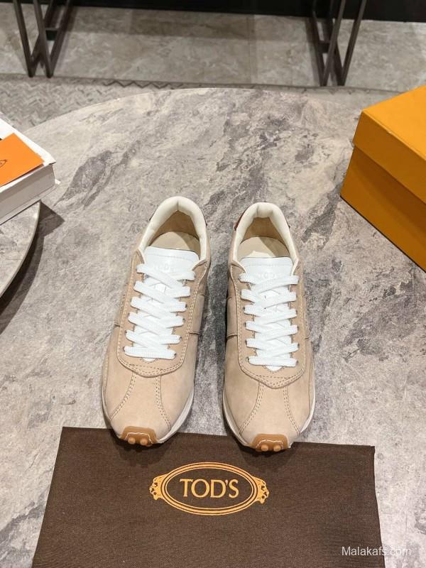 2025 Women TOD'S Beige Leather Suede Sneakers KFY00350