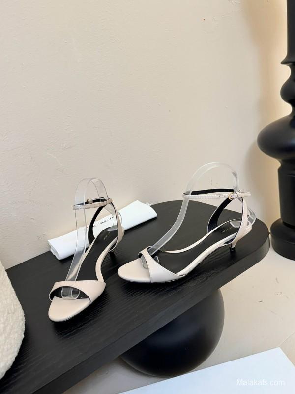 2025 Women The Row Beige Leather Flat Sandals