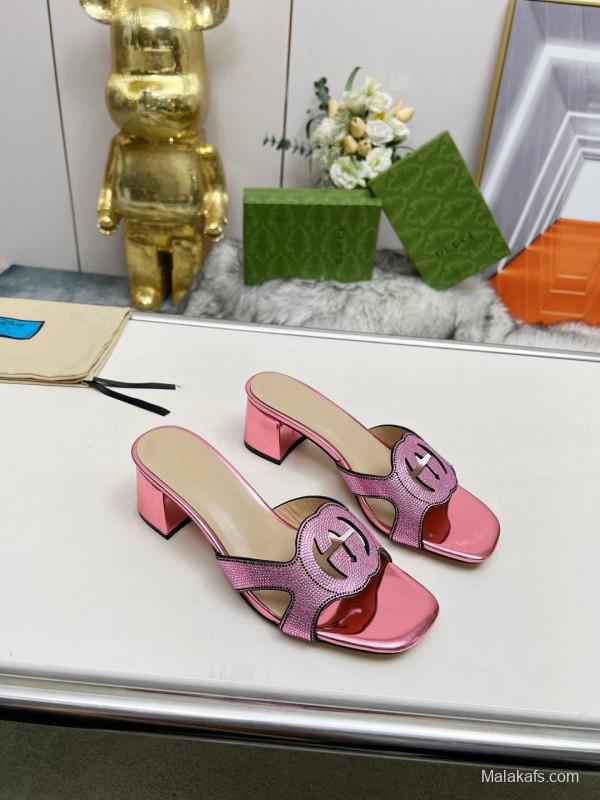 2025 Gucci Pink Leather Slippers