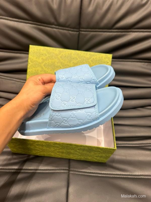 2024 Slippers Gucci Light Blue Synthetic Leather Slippers MJ00200