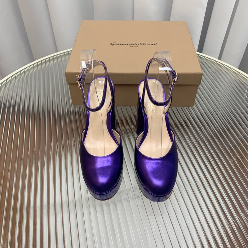 2025 Women Gianvito Rossi Purple Patent Leather High Heel Sandals