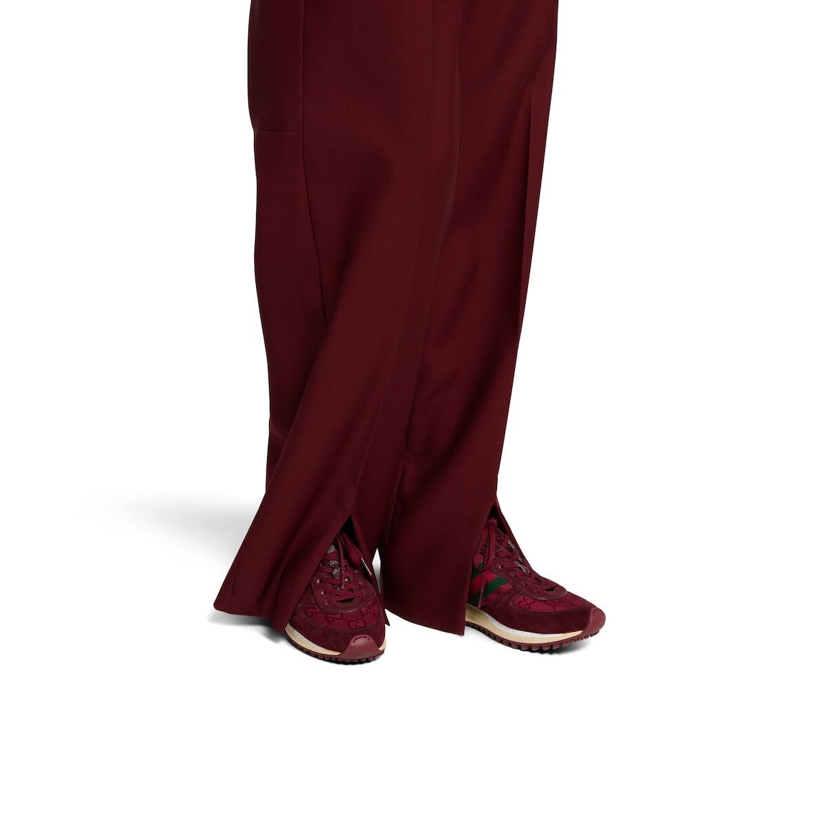 2025 Women Gucci Burgundy Red Suede Fabric Sneakers LY00340