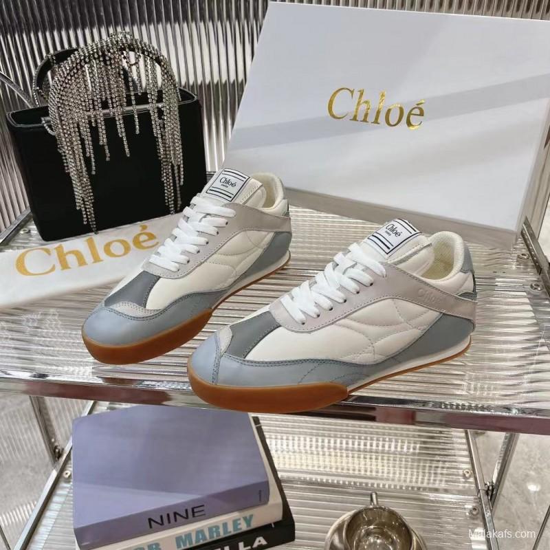 2025 Unisex Chloé White Grey Leather Casual Sneakers LY00280/LY00300