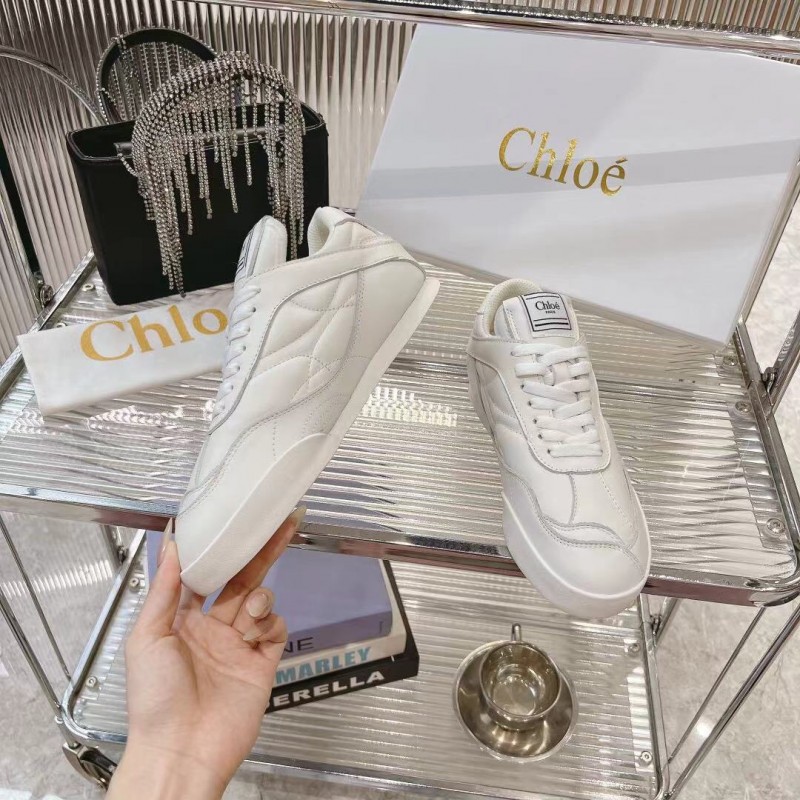 2025 Women Chloé White Leather Sneakers LY00300
