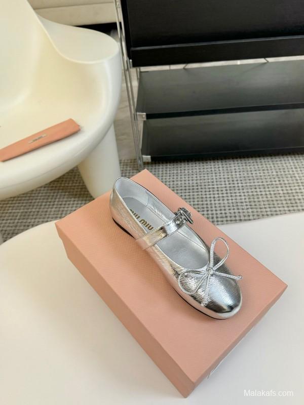 2025 Women Miu Miu Silver Leather Mary Jane Buckle KFY00300