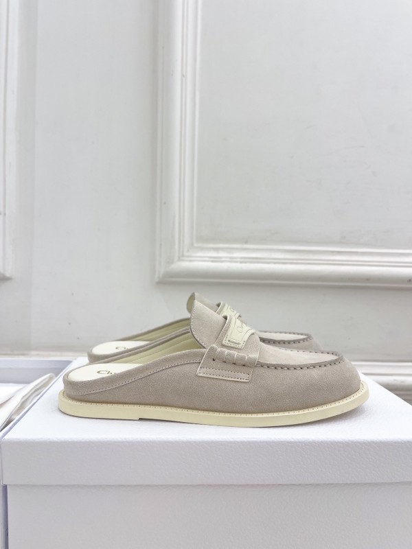 2025 Women Dior Beige Suede Mule Loafers Vintage Style Handmade LY00360(F)