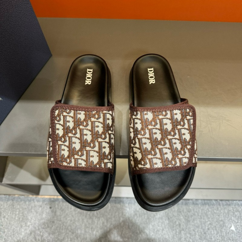 2024 Dior Brown Beige Fabric Slippers MJ00180