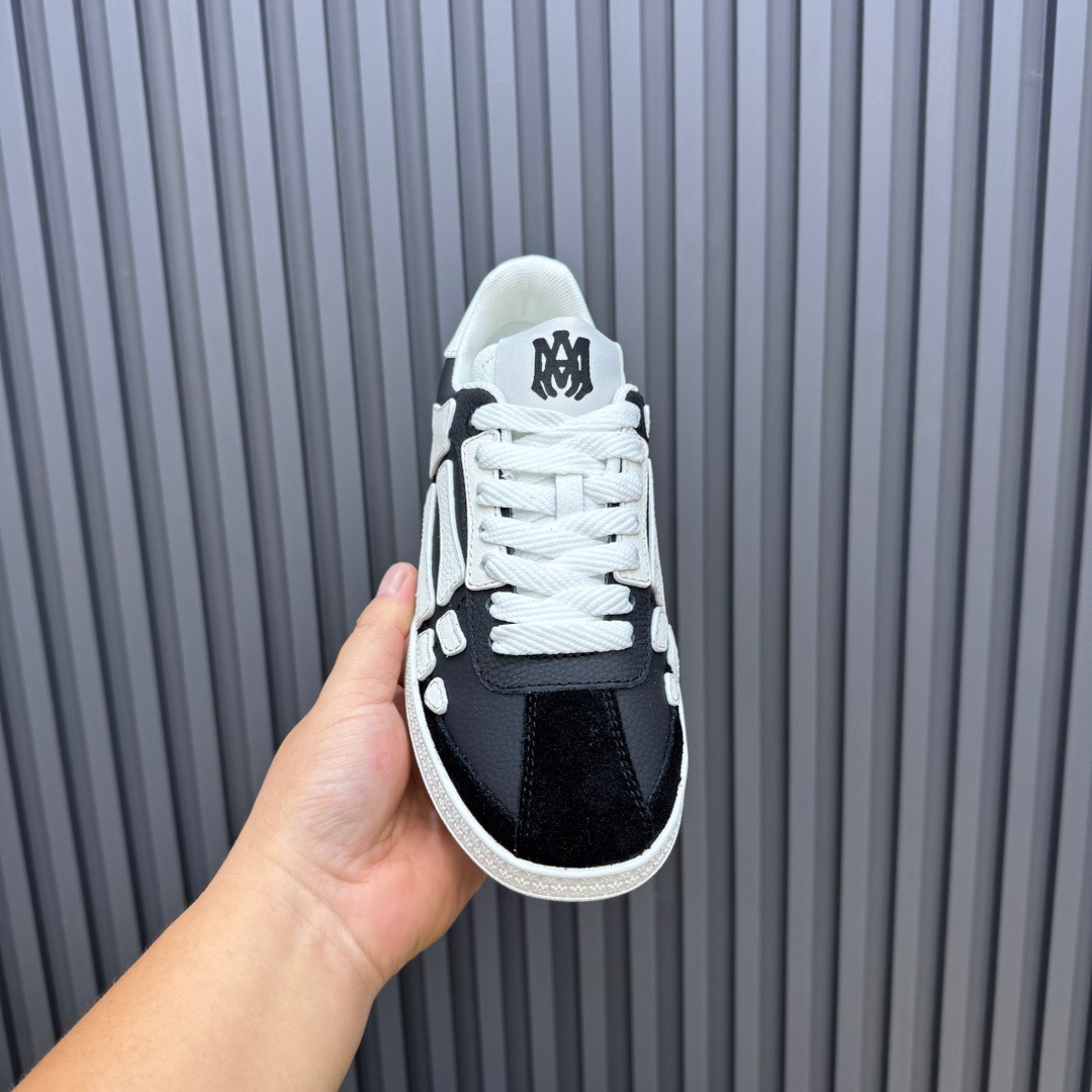 2025 Unisex Amiri Black White Leather Mesh Sneakers Skeleton Design LY00280