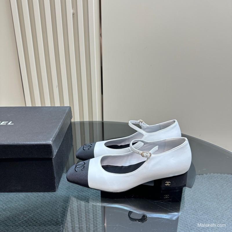 2025 Women Chanel White Black Leather Mary Jane Shoes