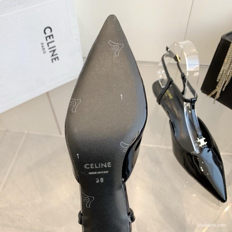 2025 Women Celine Black Patent Leather Slingback TRIOMPHE KFY00300