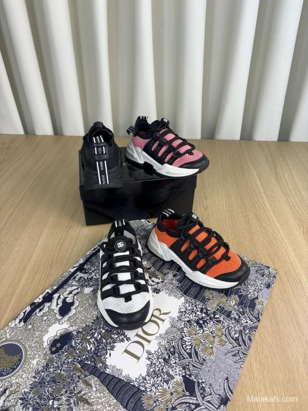 2024 Kids Dolce & Gabbana Black Orange White Pink Fabric Sneakers