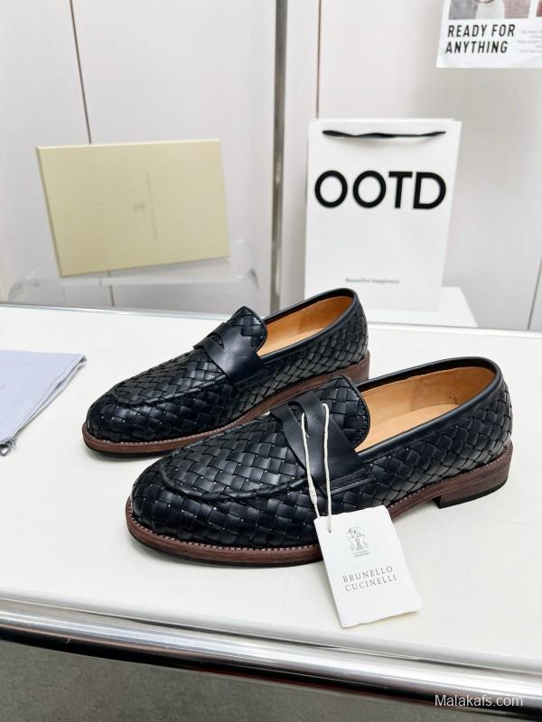 2024 Men Brunello Cucinelli Black Leather Loafers MJ00500