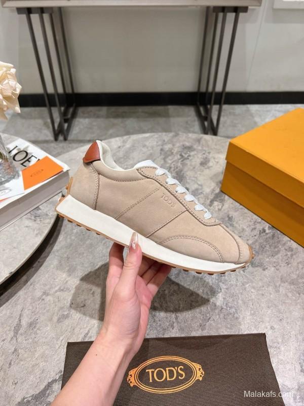 2025 Women TOD'S Beige Leather Suede Sneakers KFY00350