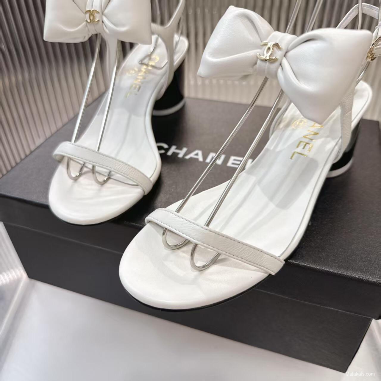 2025 Women Chanel White Leather Sandal Bow LY00260