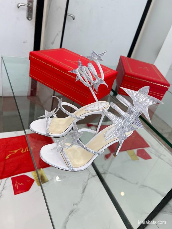 2025 Women RC Silver Crystal Satin High Heel Star Pattern LY00340