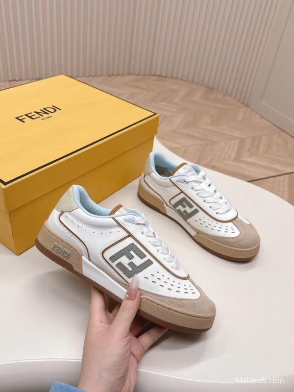 2025 Women Fendi White Beige Suede Leather Sneakers LY00350(F)