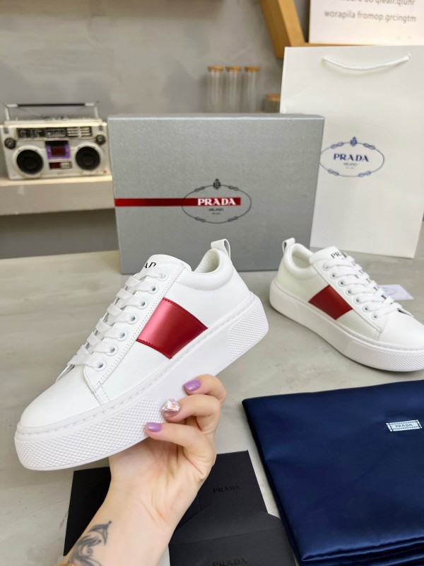2024 Women Prada White Red Leather Sneakers MJ00310