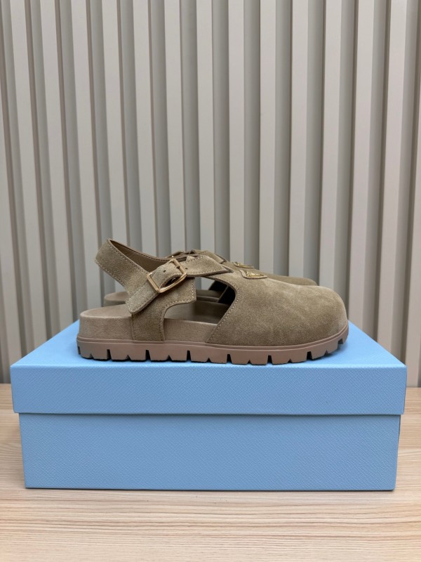2025 Women Prada Khaki Suede Sandals LY00280