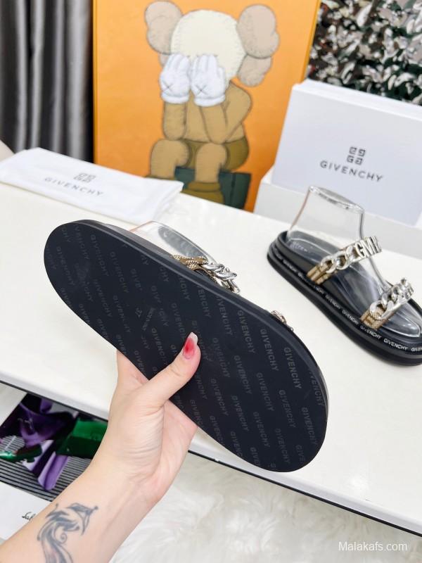 2025 Women Givenchy Black Transparent PVC Leather Sandals Chain LY00250