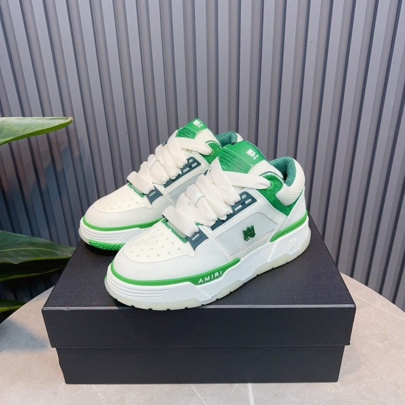 2024 Unisex Amiri White Green Leather Mesh Sneakers MJ00360