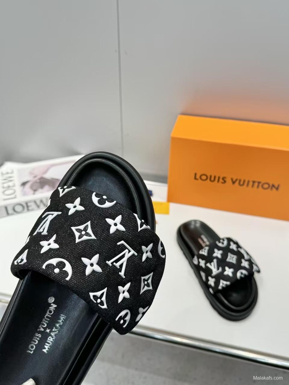 2025 Slippers Louis Vuitton Black Fabric Slippers
