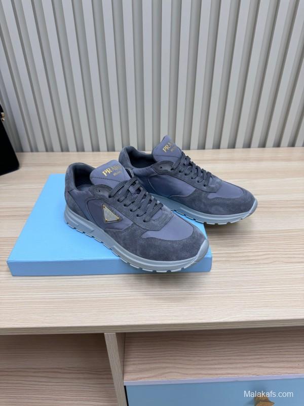 2025 Women Prada Grey Suede Leather Sneakers LY00300