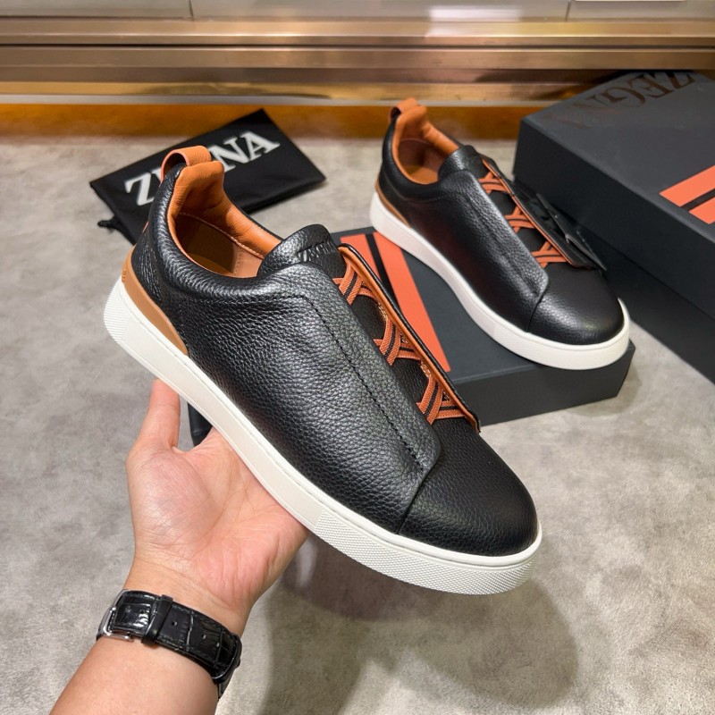 2024 Men Ermenegildo Zegna Black Brown Leather Sneakers MJ00280