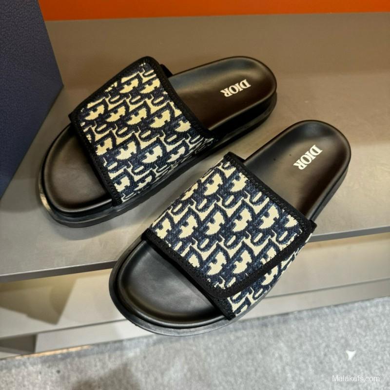2024 Dior Black Canvas Slippers MJ00180