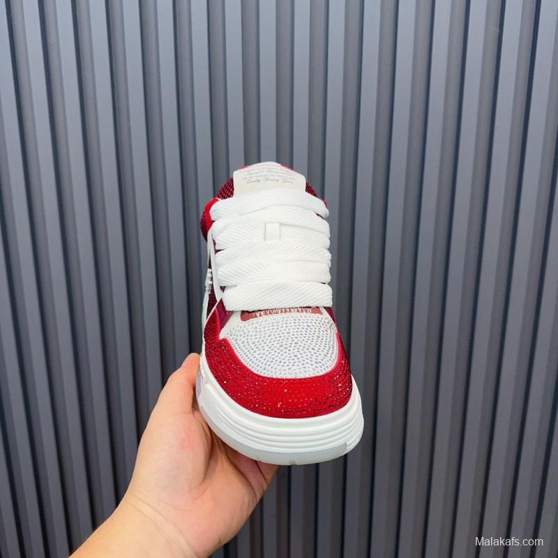 2024 Unisex Amiri Red White Leather Mesh Sneakers MJ00410