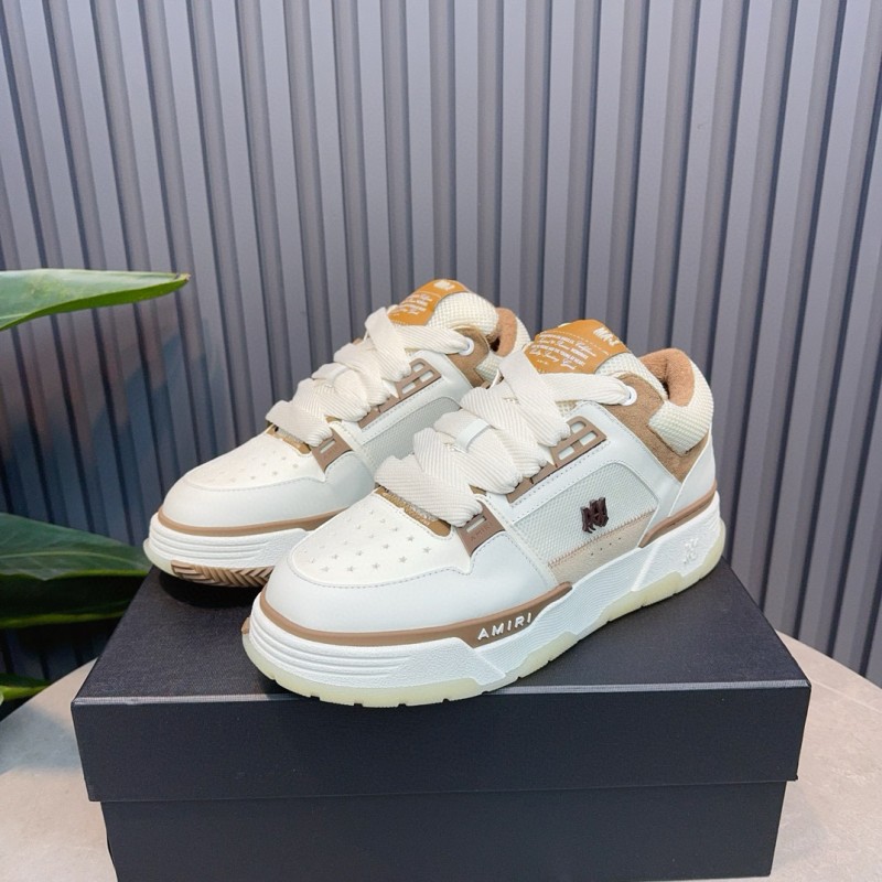2024 Unisex Amiri White Beige Leather Mesh Sneakers MJ00360