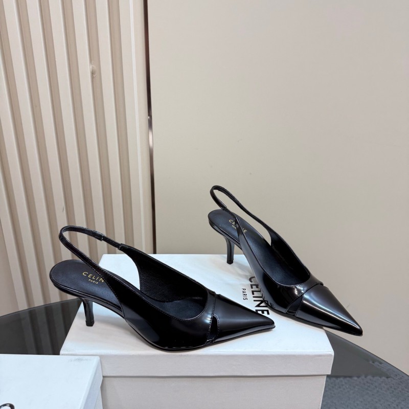 2025 Women CELINE Black Patent Leather Slingback Heels