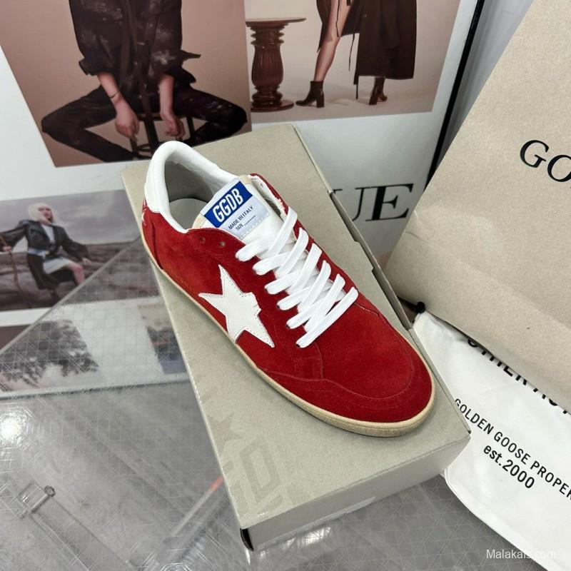 2024 Women GGDB Red Suede White Star Low-Top Sneakers MJ00260