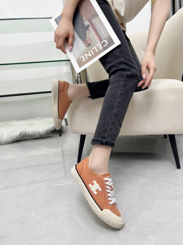 2025 Women Celine Apricot Canvas Sneakers LY00210