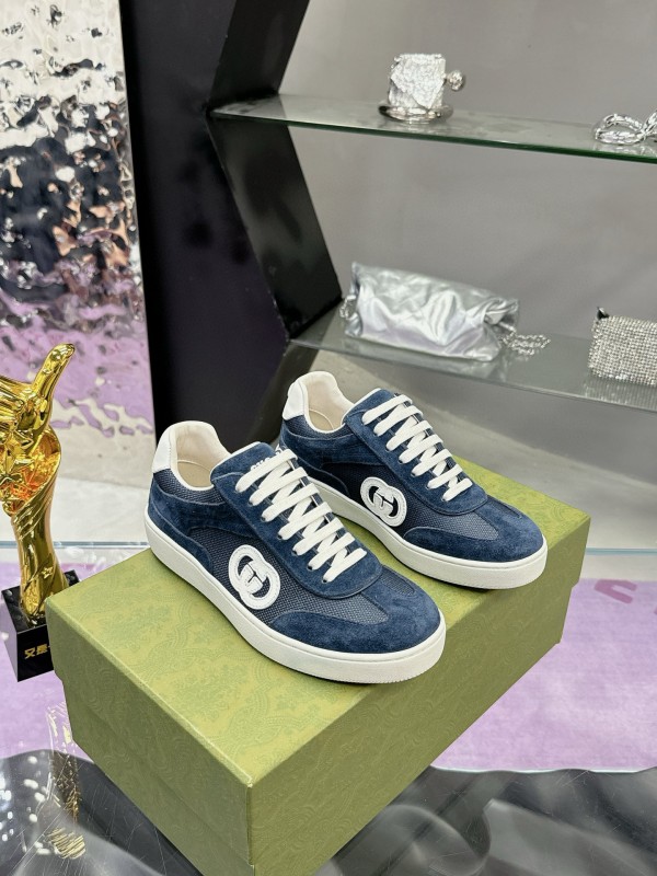 2024 Unisex Gucci Blue Navy White Suede Leather Sneakers MJ00310