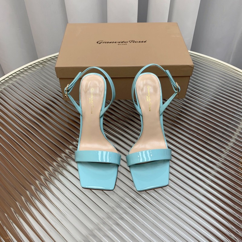 2025 Women Gianvito Rossi Light Blue Patent Leather High Heel Sandals