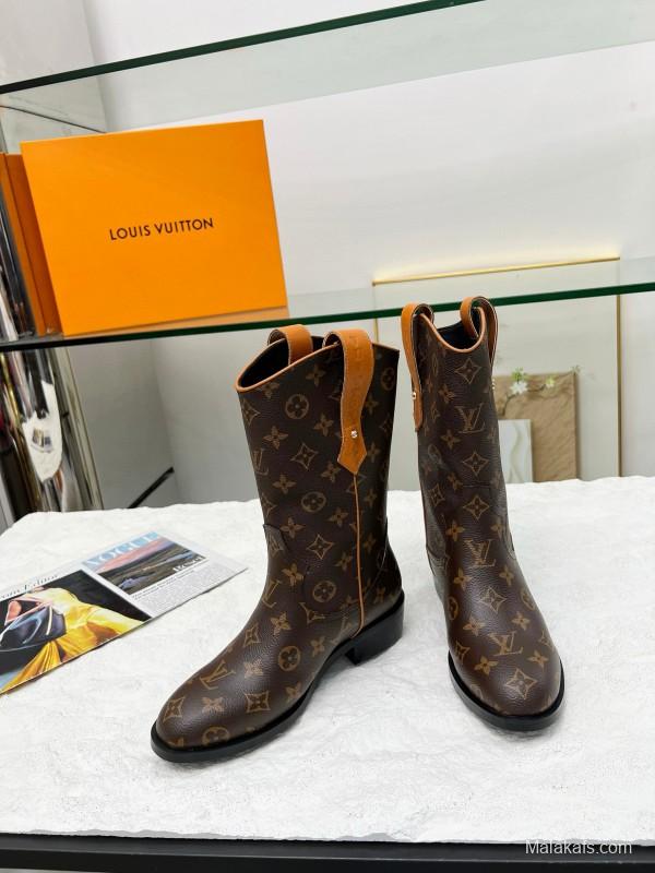 2024 Women Louis Vuitton Brown Monogram Leather Boots MJ00360
