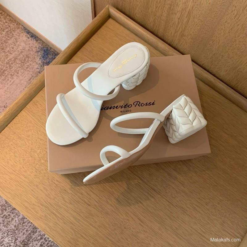 2025 Women Gianvito Rossi White Leather Sandals