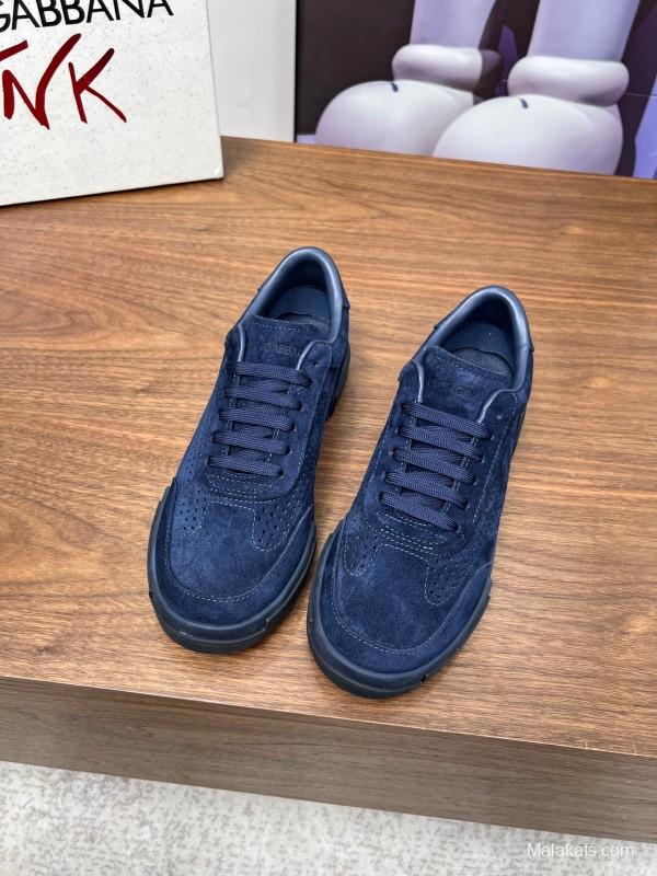 2025 Men Dolce & Gabbana Navy Suede Sneakers LY00280