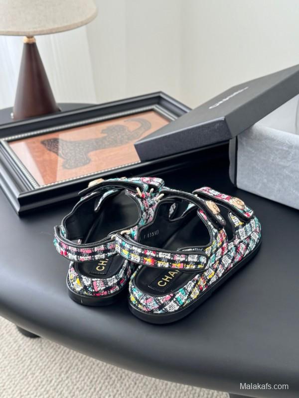 2025 Women Chanel Multicolor Fabric Sandals LY00320