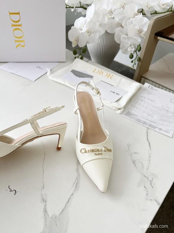 2025 Women Dior Ivory Leather Slingback High Heels KFY00310