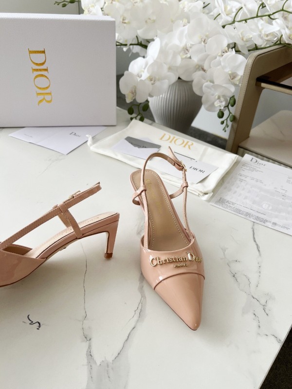2025 Women Dior Beige Patent Leather Slingback Heels KFY00310