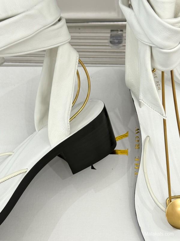 2025 Women Yves Saint Laurent White Leather Strappy Sandals KFY00300