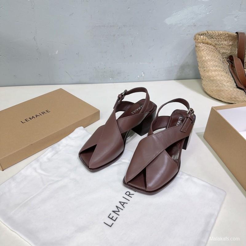 2025 Women Lemaire Brown Leather Heeled Sandals