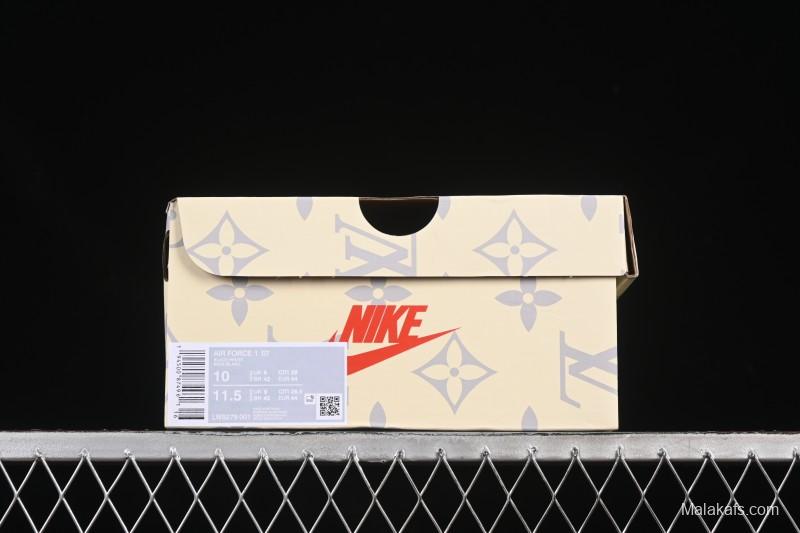 Nike Air Force 1 '07 Low LV Collaboration Black Denim Red Swoosh Casual Sneakers - LW9279-001