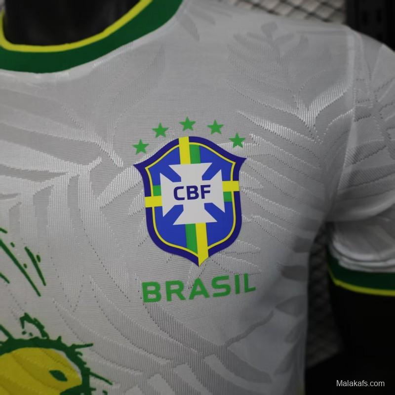 Player Version 2025 Brazil White with Rooster Print Jersey