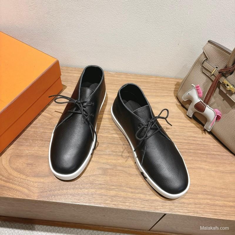 2025 Unisex Hermes Black White Leather Boots Classic Style