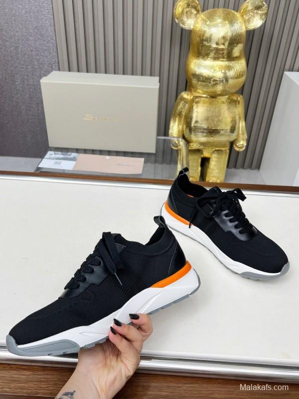2025 Unisex Santoni Black Wool Blend Knit Mesh Sneakers AS00320