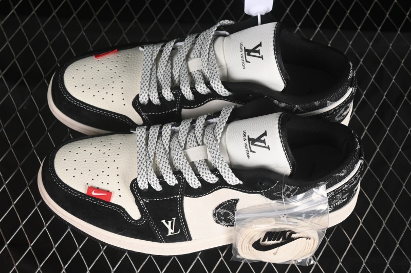 Nike Air Jordan 1 Low AJ1 LV Collaboration Black Fabric Red Label High-End Custom Low-Top Retro Basketball Shoes - YX5066-369