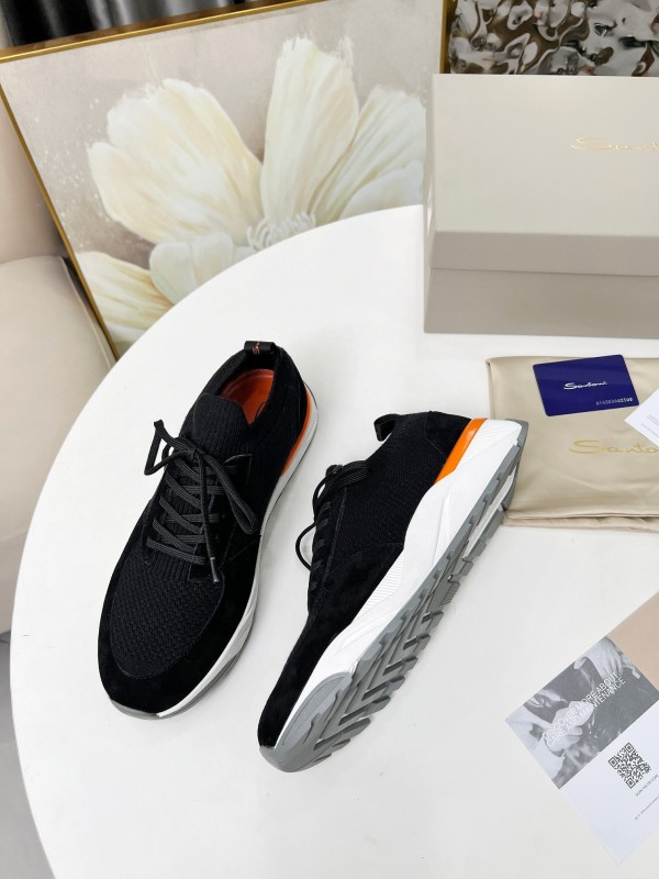 2025 Unisex Santoni Black Orange Wool Blend Sneakers AS00320