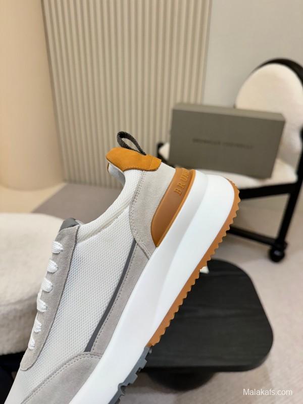 2025 Men Brunello Cucinelli White Orange Calfskin Leather Casual Sneakers AS00320